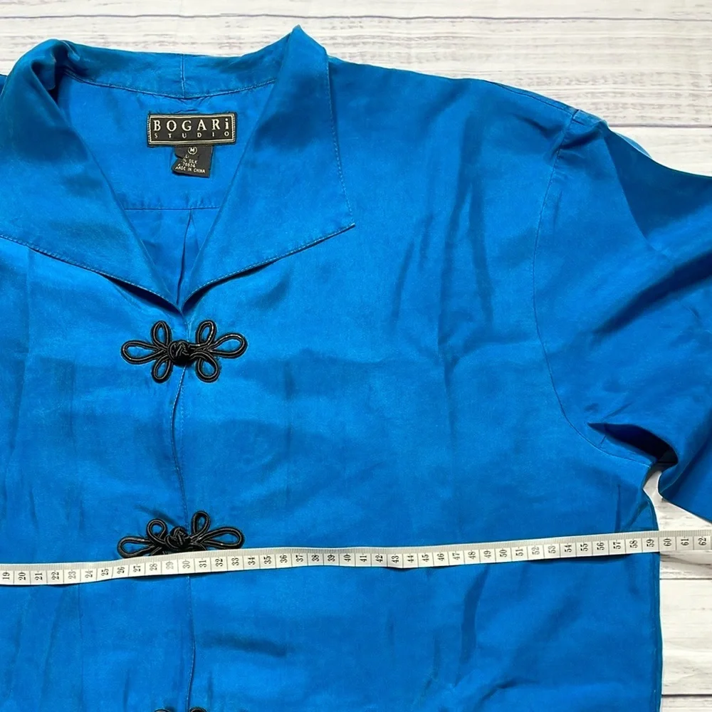 100% Silk Blue Silk Blouse with Knot Buttons - Picture 8 of 16
